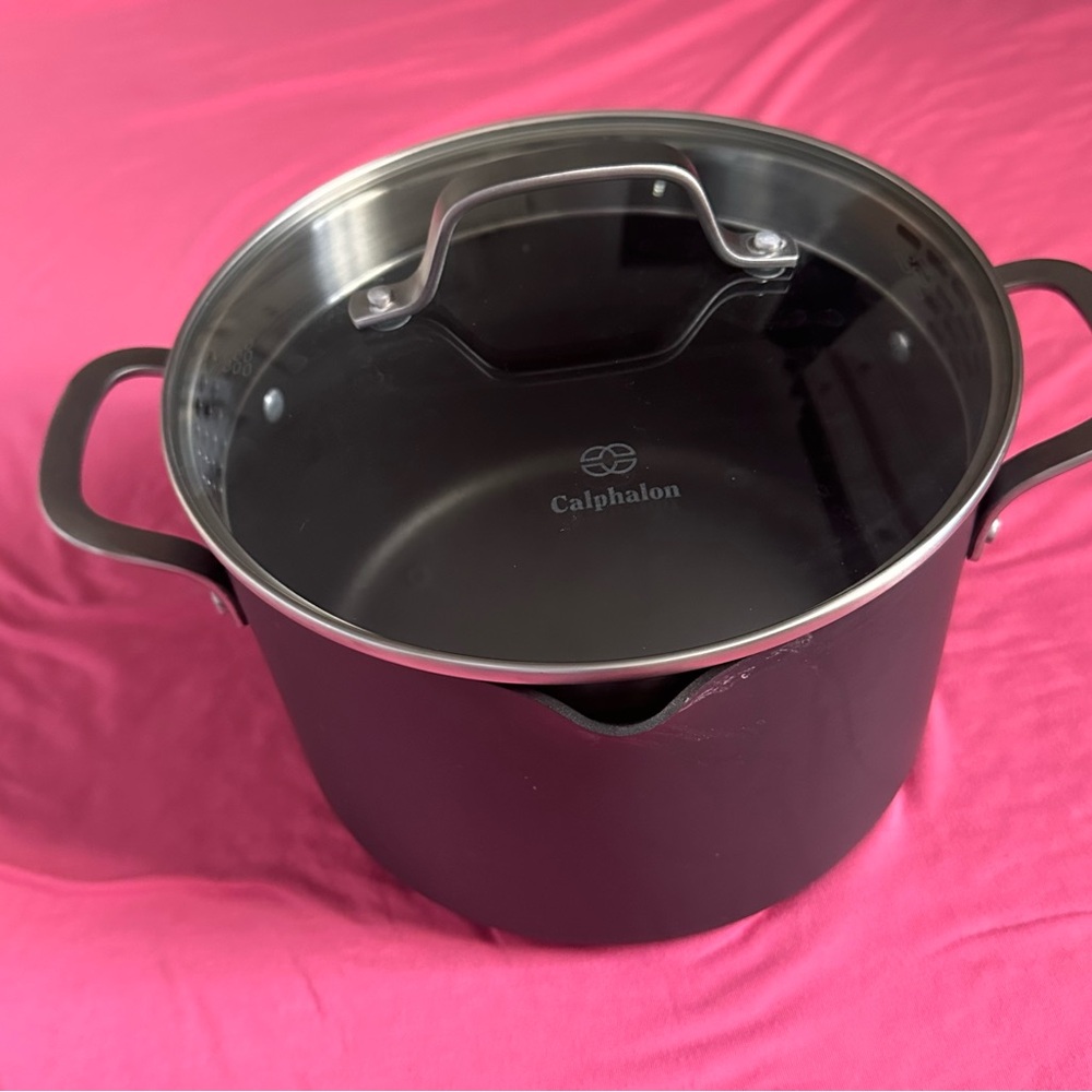 Calphalon Black Nonstick Stockpot with Glass Lid and Pour Spout